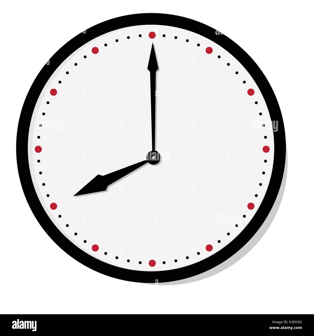Vector simple classic black and white round wall clock isolated on