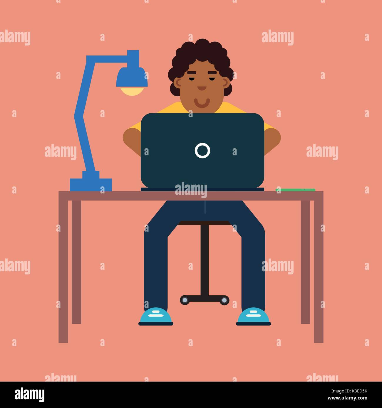 African boy studying with laptop Stock Vector