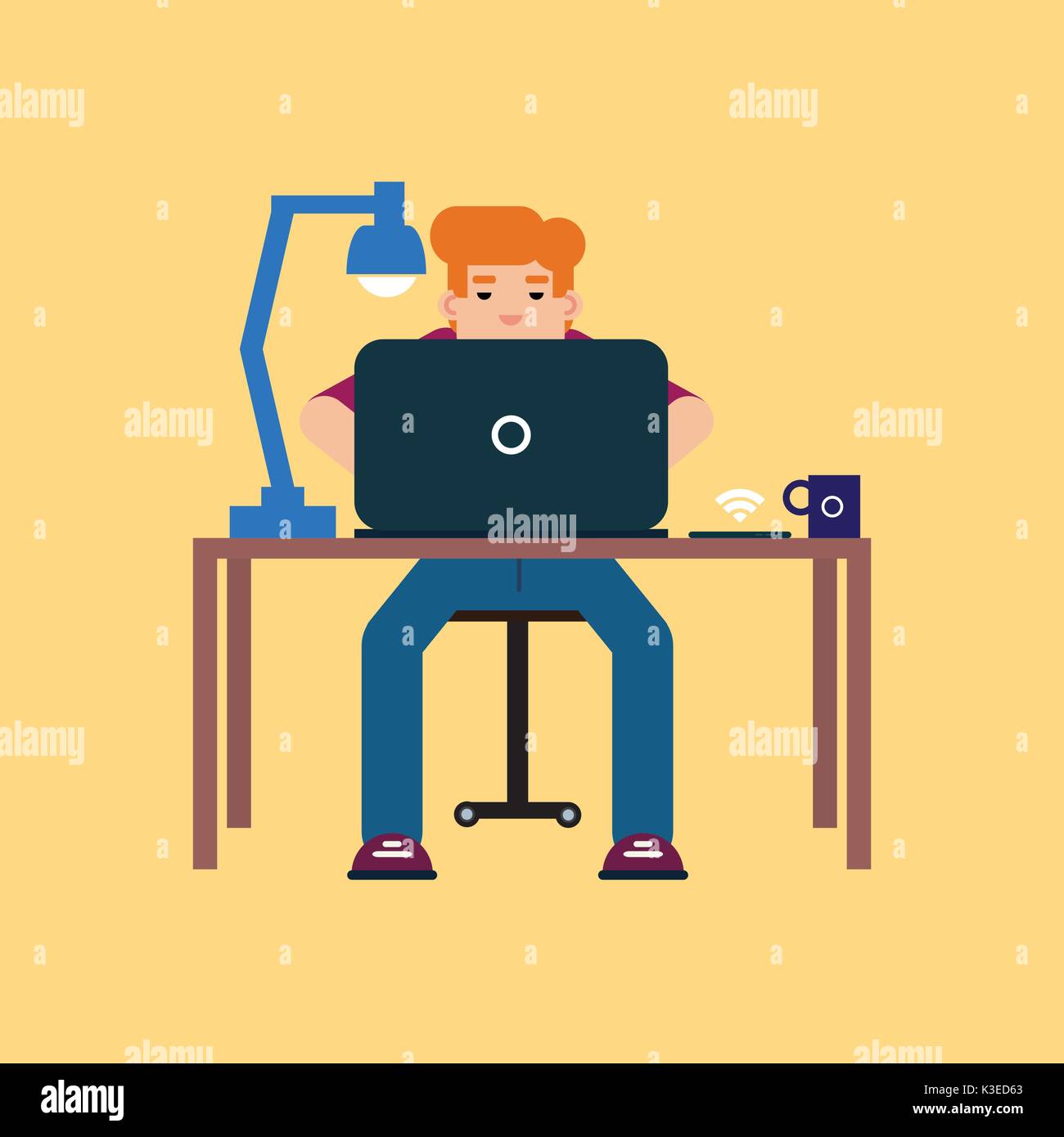 Boy studying with laptop Stock Vector
