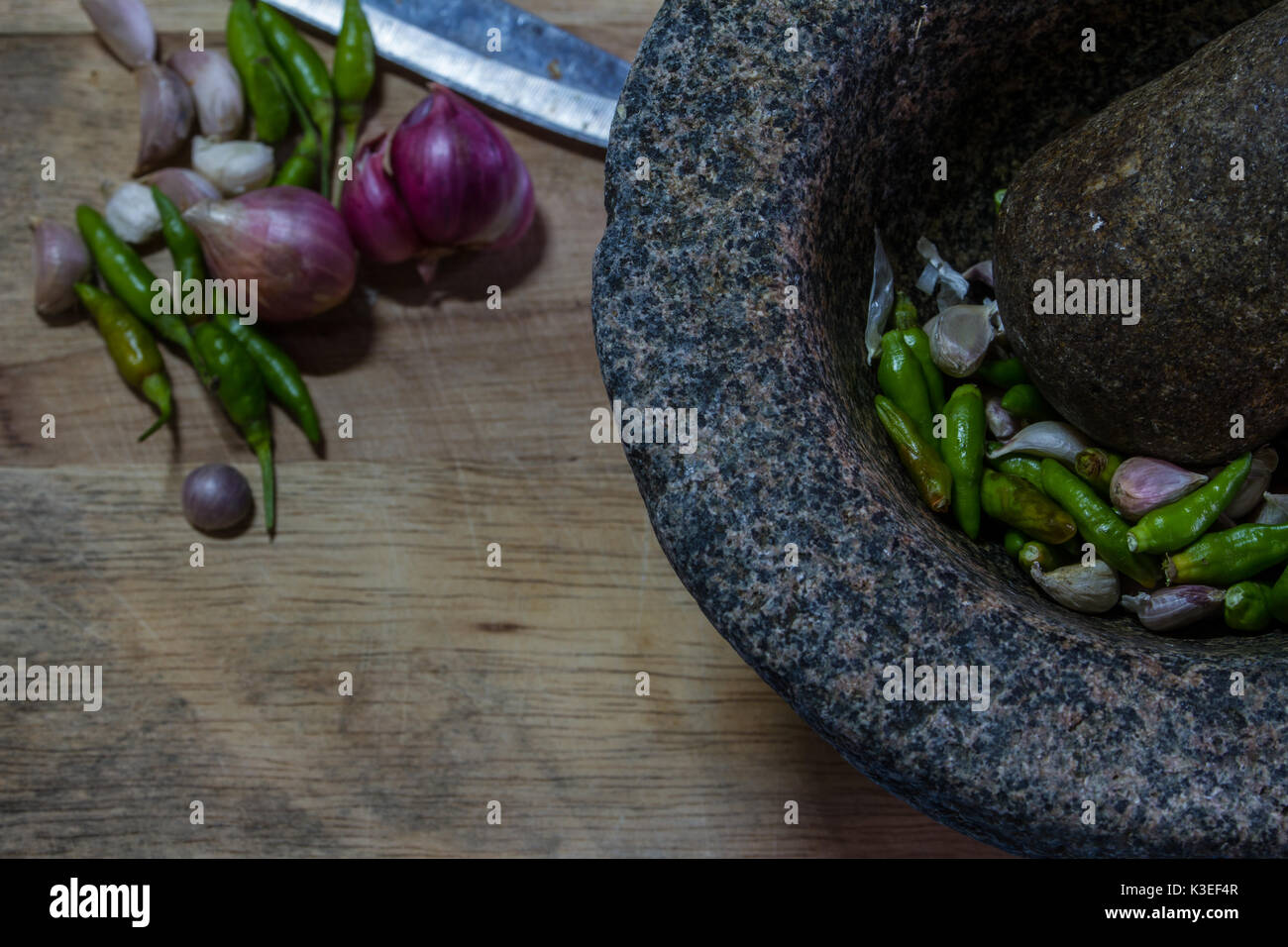 stone mortar and pestle, thai cooking tool Stock Photo Alamy