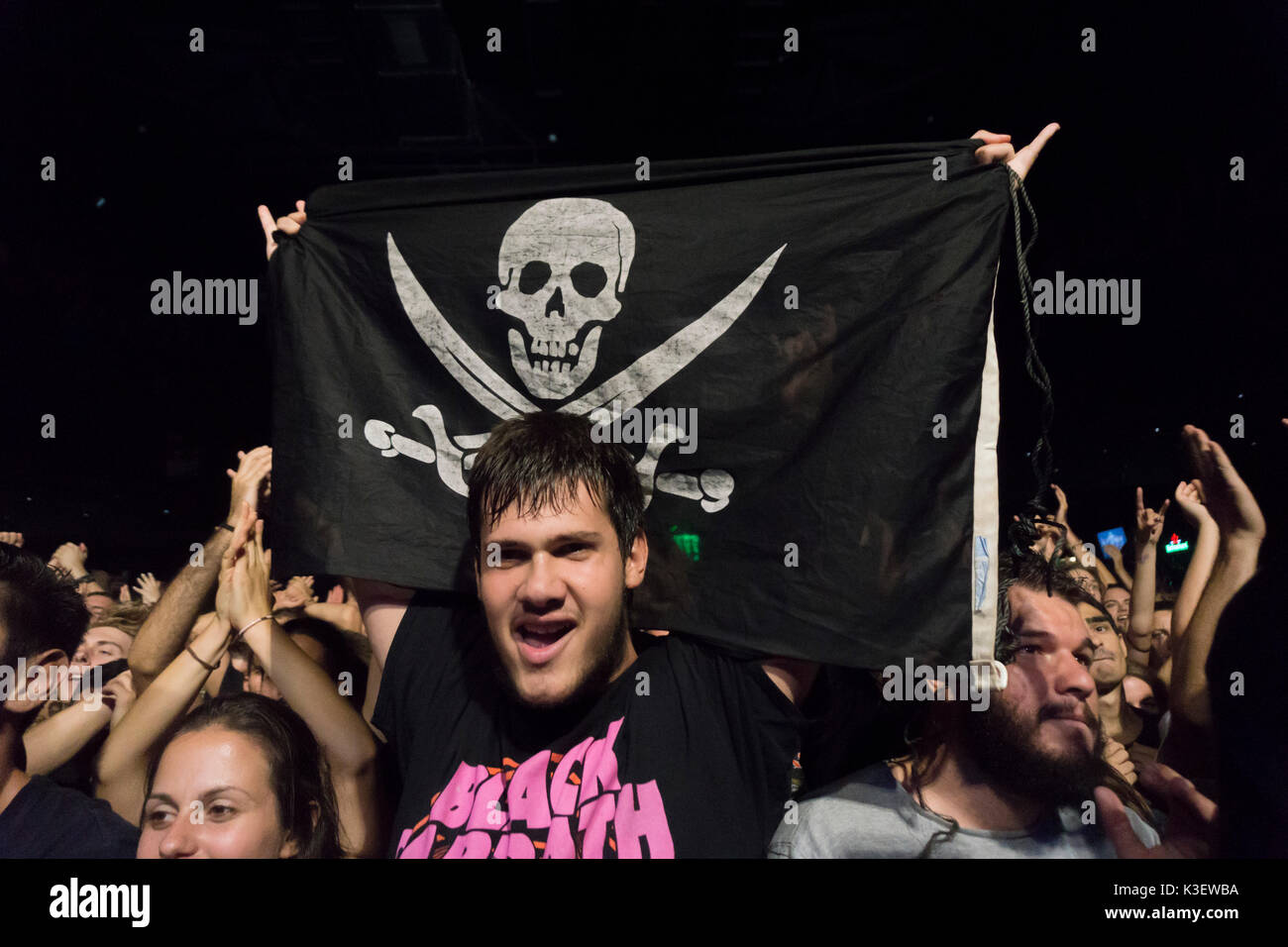 A fan of the rumjacks hold a flag of Ireland . (Photo by Ioannis Alexopoulos / Pacific Press) Stock Photo