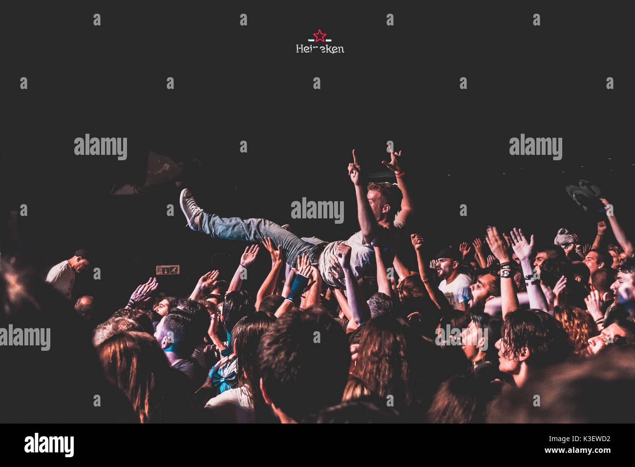 People hold in the air a fan during the concert of Rumjacks in Athens . (Photo by Ioannis Alexopoulos / Pacific Press) Stock Photo