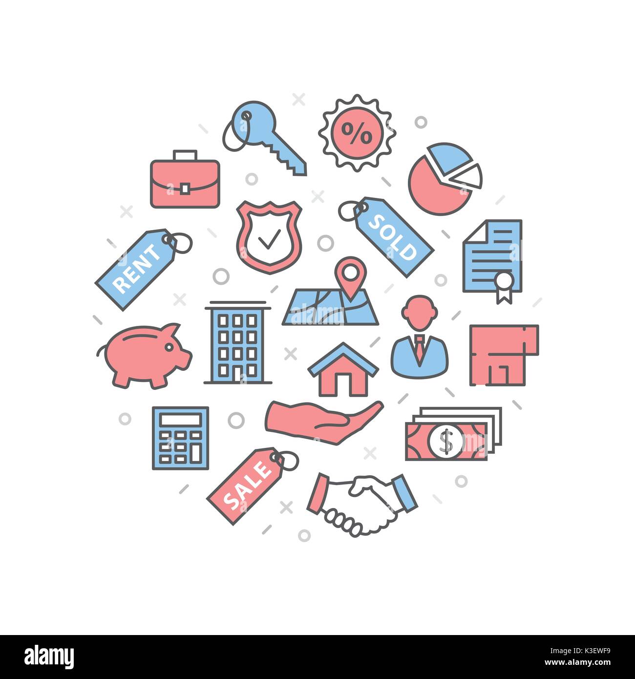 Mortgage Illustration with icons and signs on white Stock Vector