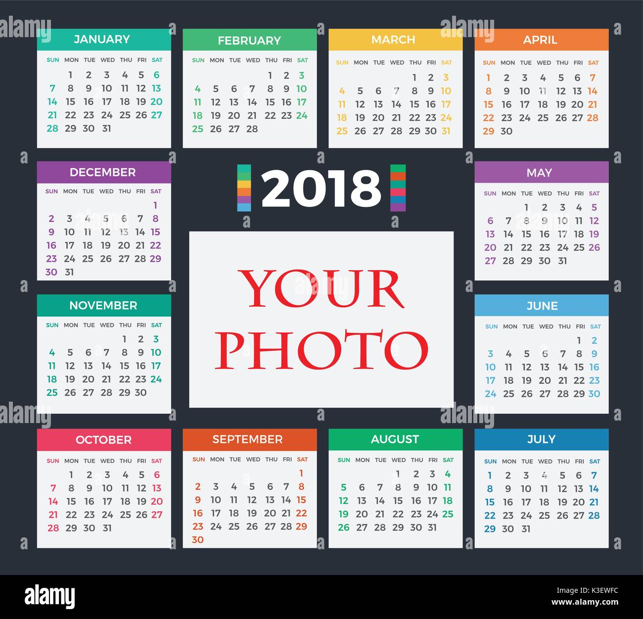 Calendar for 2018 on white background Stock Vector