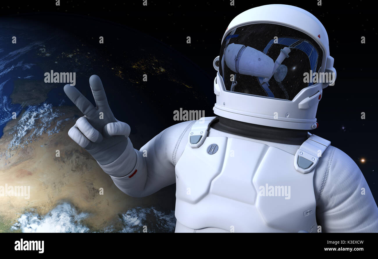 Spaceman on the orbit. 3D illustration. Elements of this image furnished by NASA Stock Photo