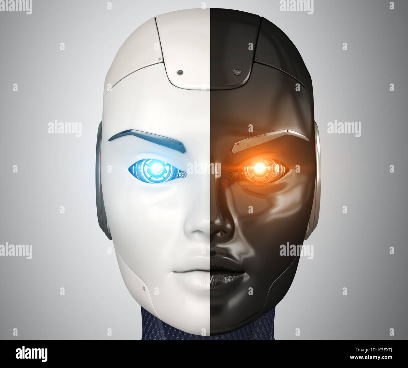 Robot's head close up. 3D illustration Stock Photo