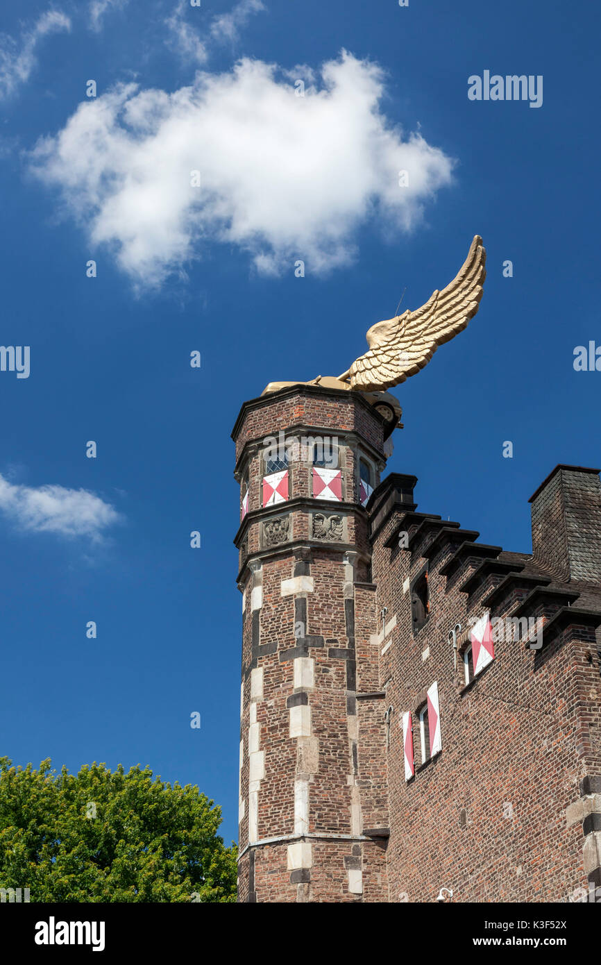 Sculpture 'winged car' on the armoury, Cologne, North Rhine-Westphalia, Germany, Stock Photo