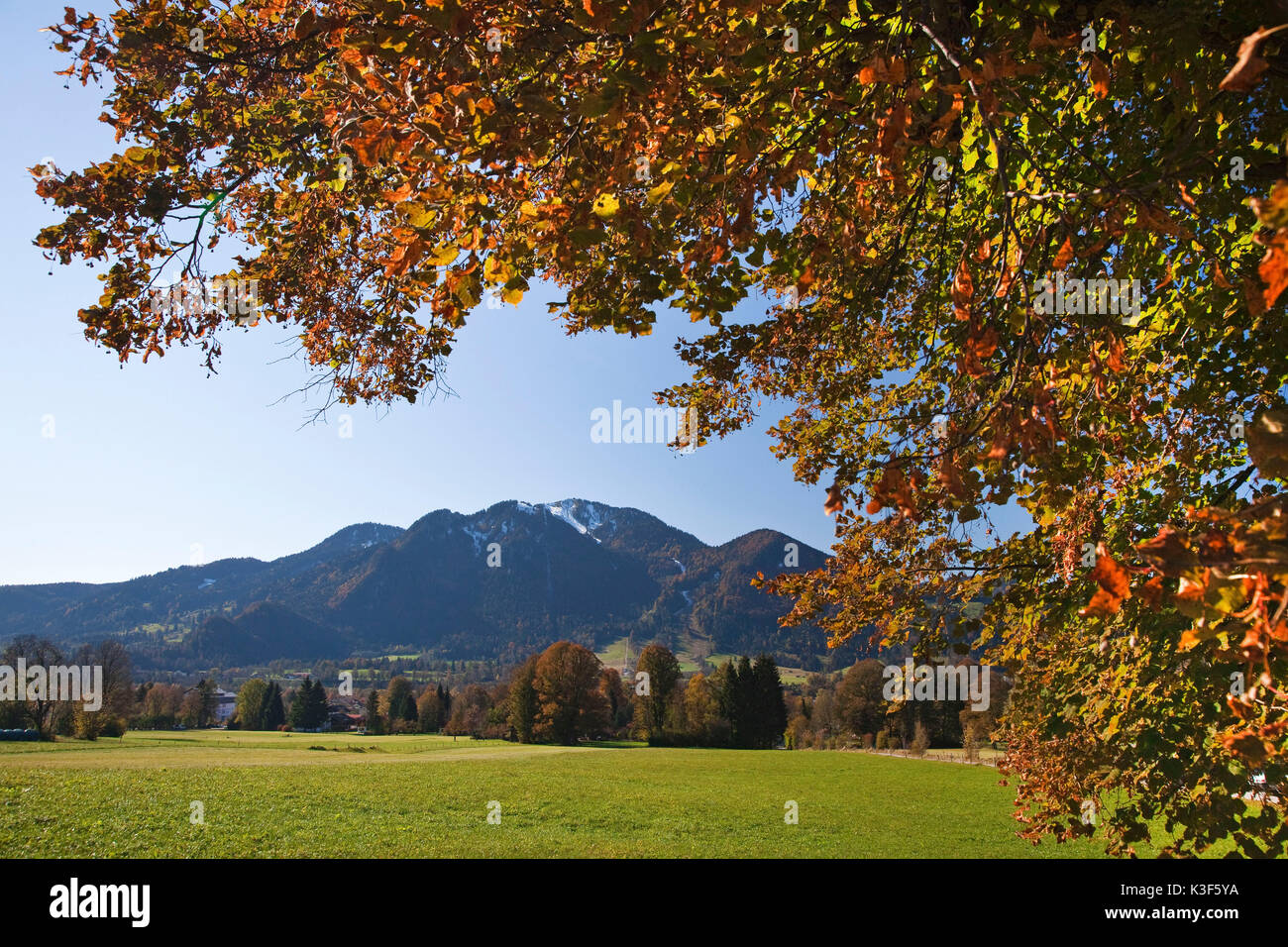 Lenggries in front of Brauneck (mountain) in autumn, Upper Bavaria ...