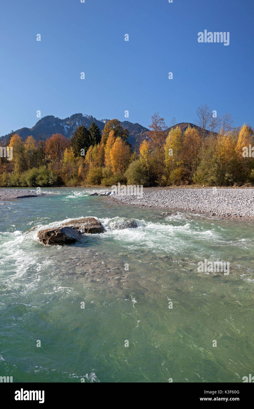 The Isar River In Front Of Brauneck (mountain) In Autumn, Lenggries ...