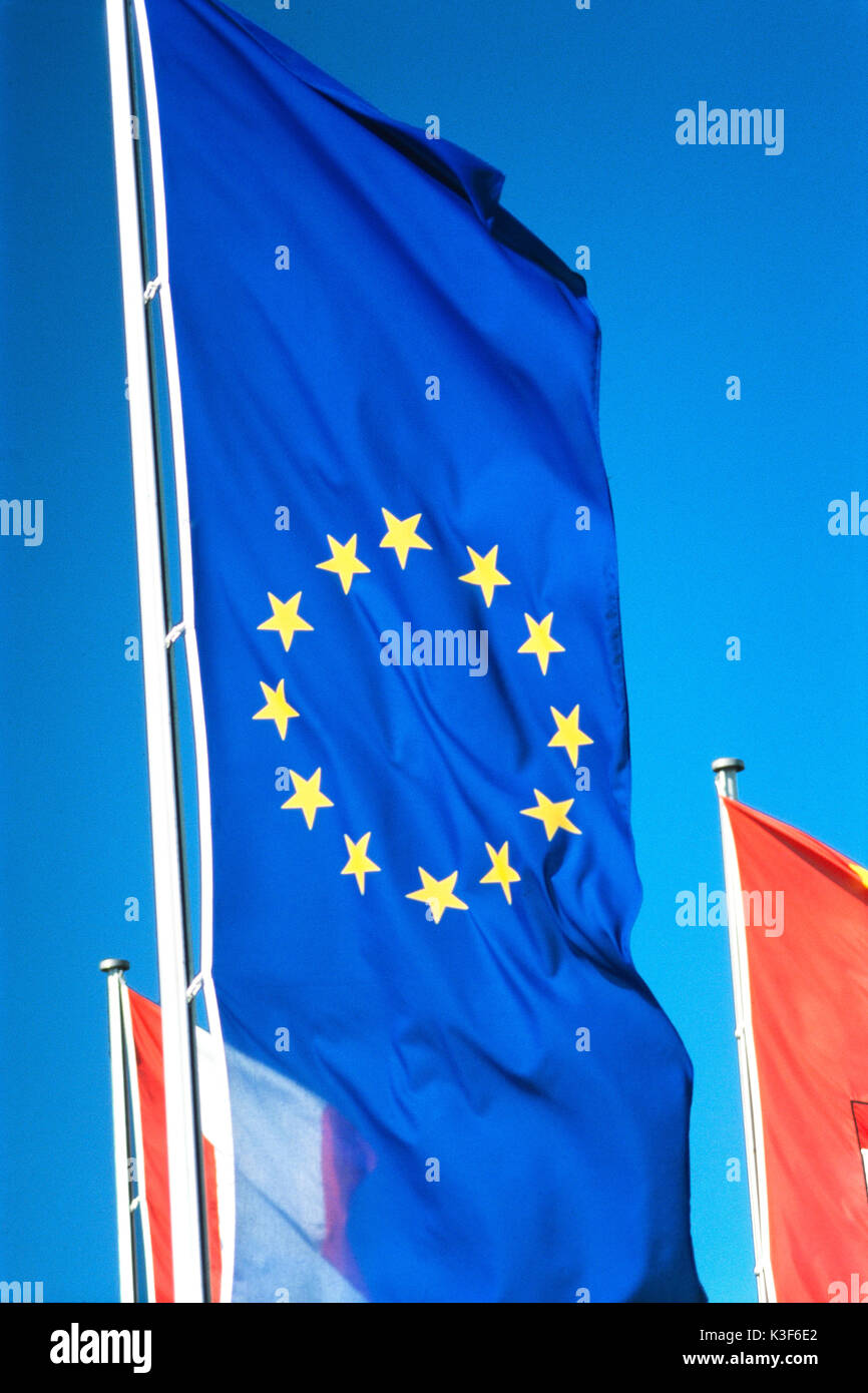 Blowing European flag Stock Photo