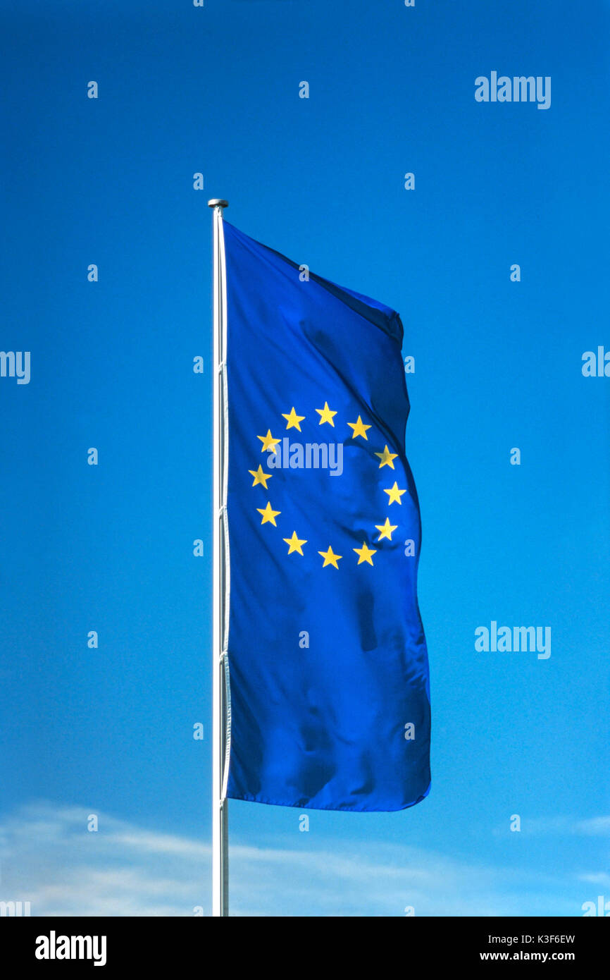 Blowing European flag Stock Photo