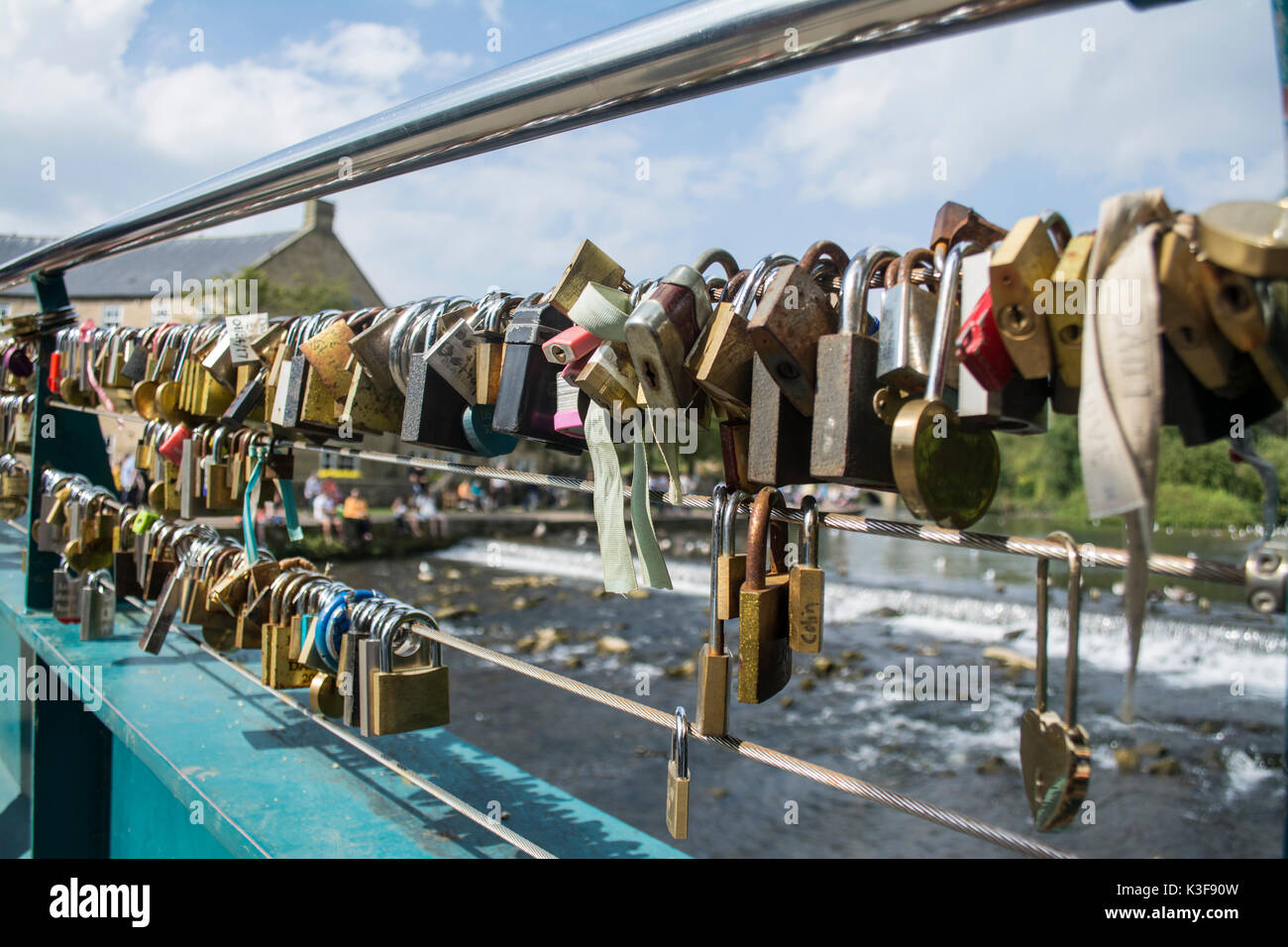 Padlocks on a footbridge over the river Wye at Bakewell in Derbyshire