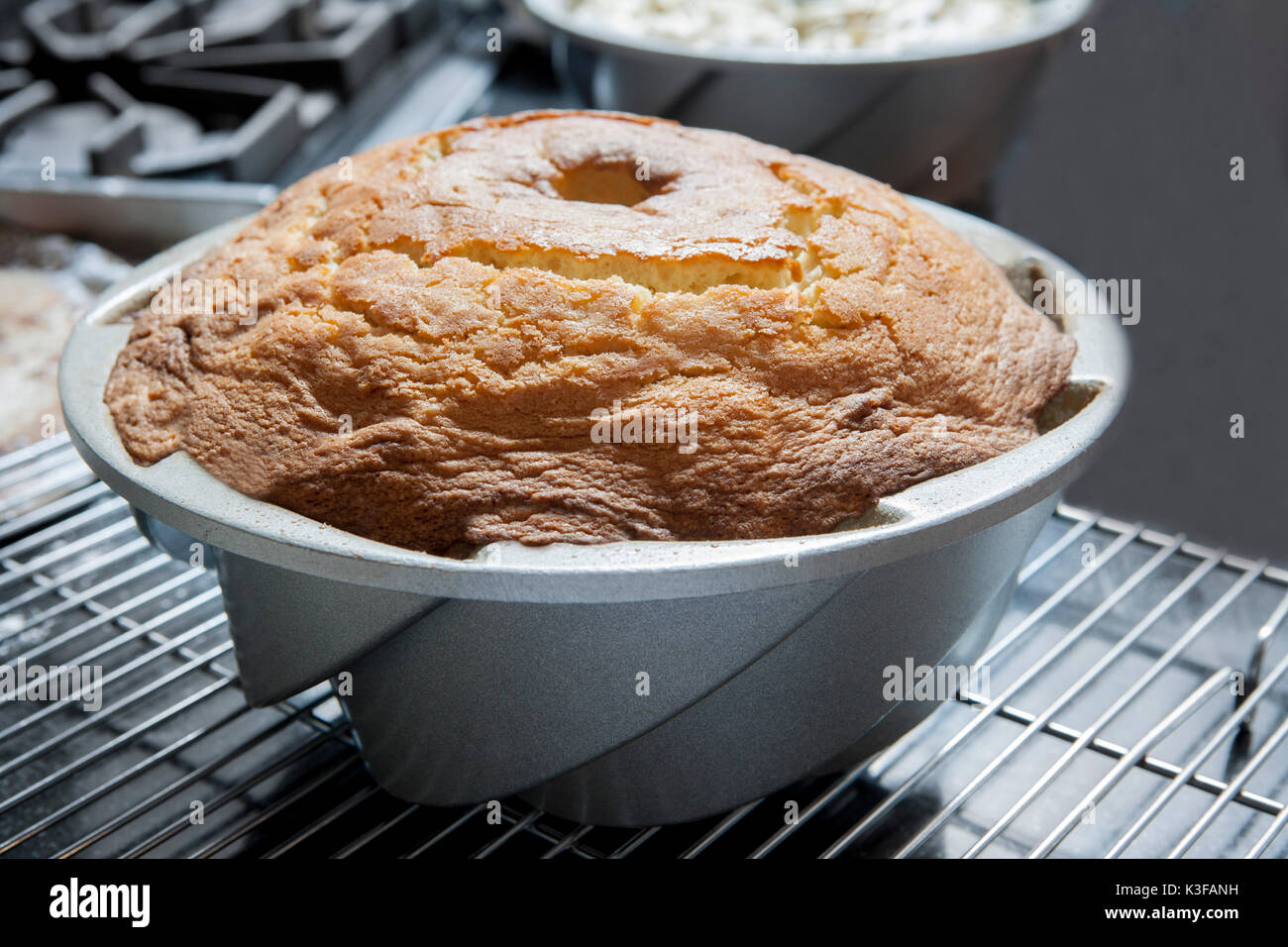 Vanilla bundt Cake in Bundt Pan on Cooling Rack Stock Photo Alamy