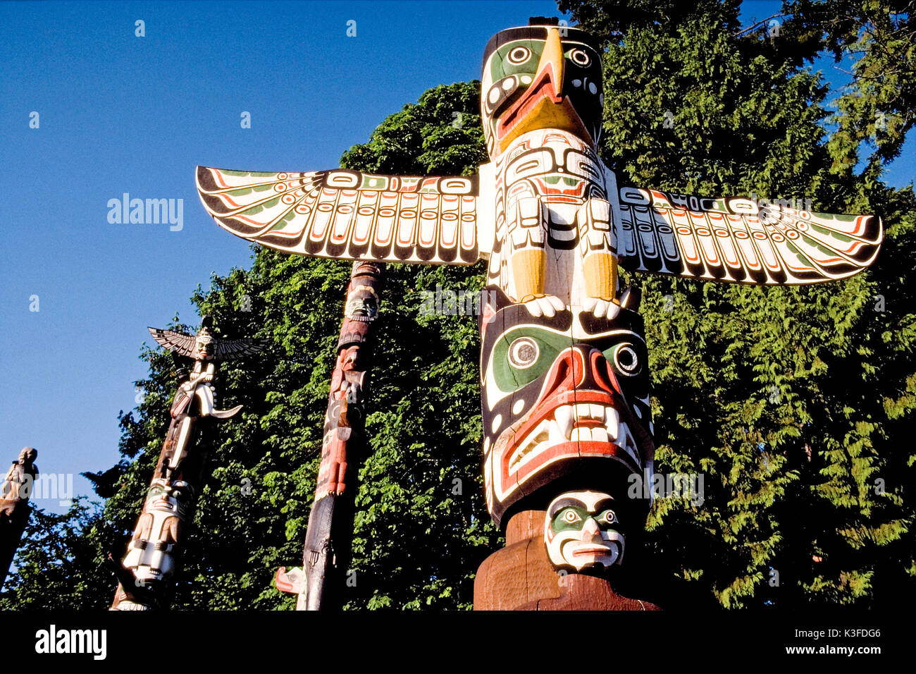 Totem-poles in Stanley Park, Vancouver, Canada Stock Photo