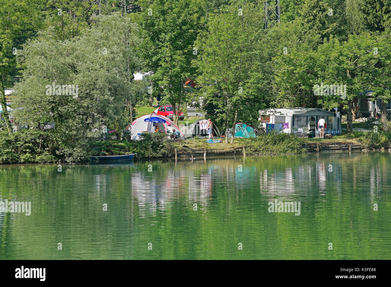 Camping site in Kochel at the lake Stock Photo