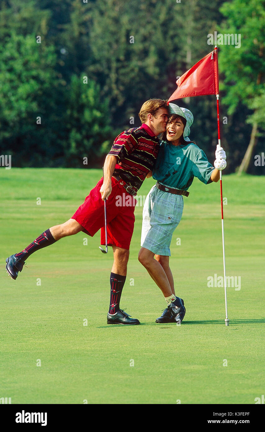 Couple on the golf course, golf club of Burgwalden Stock Photo