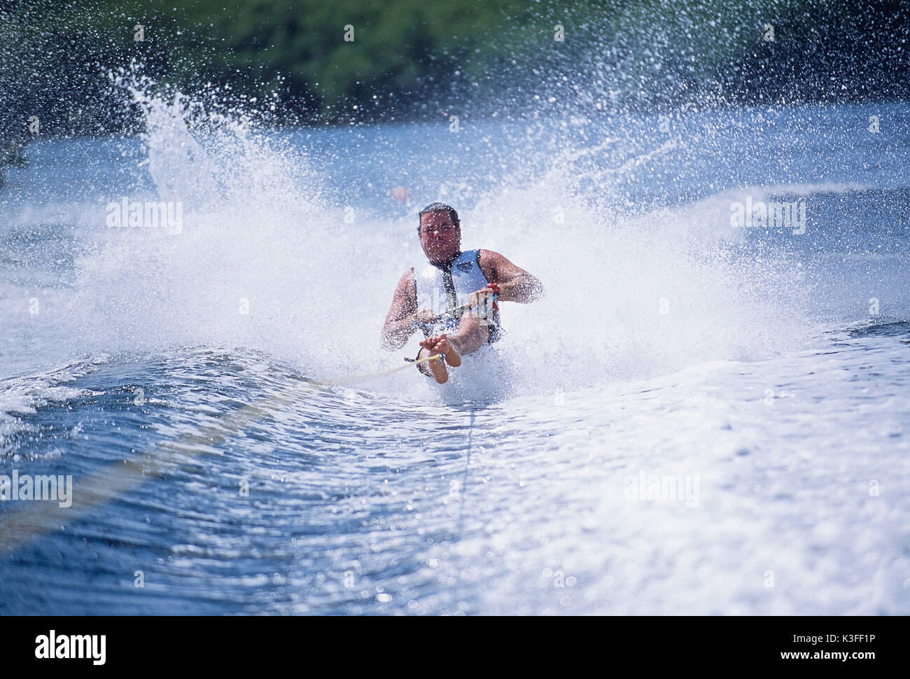 Barefooted water-ski driver Stock Photo