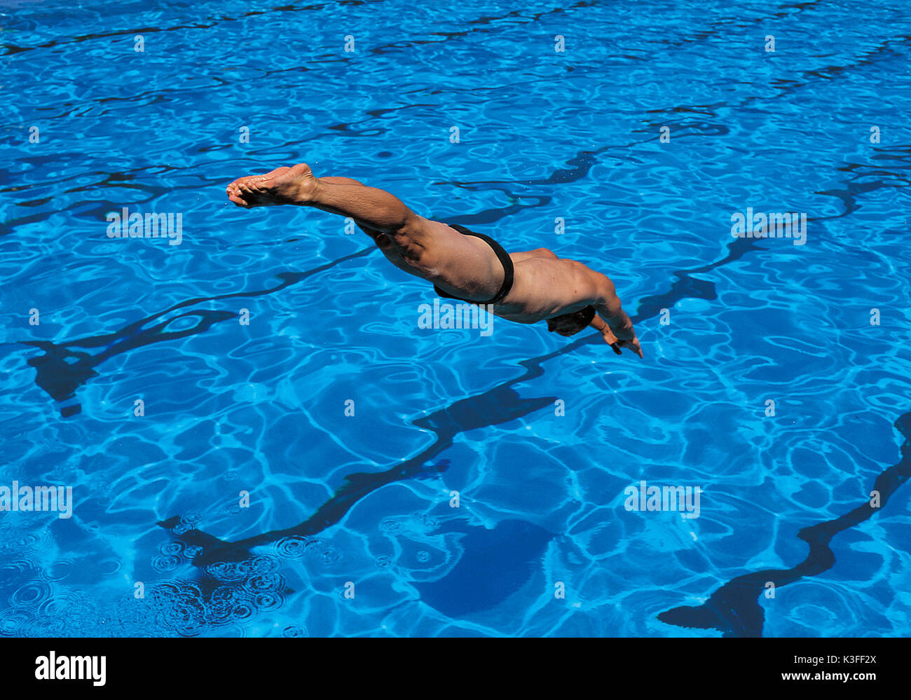 Man at the dive at the swimming pool Stock Photo