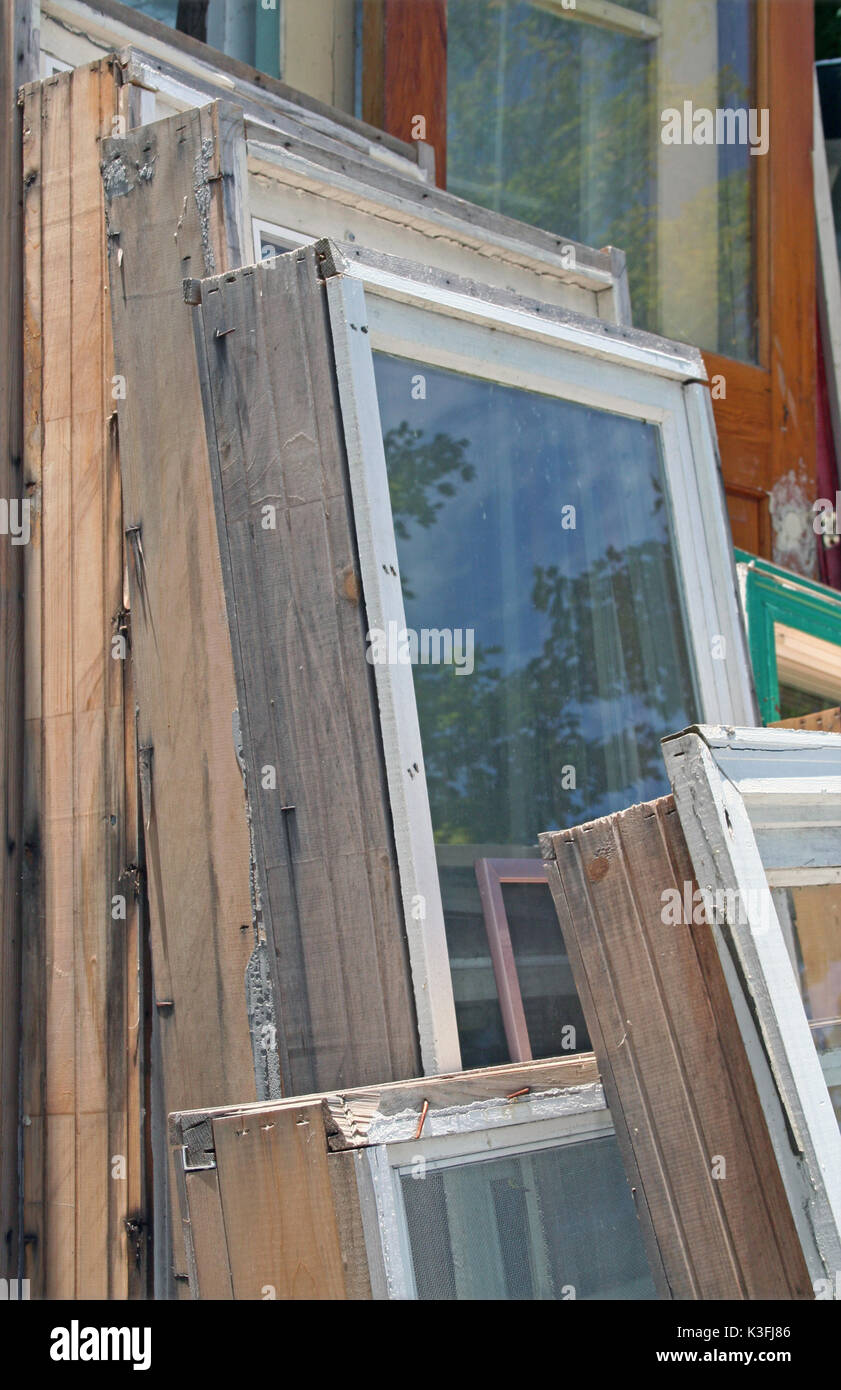 collection of old wooden window frames Stock Photo Alamy