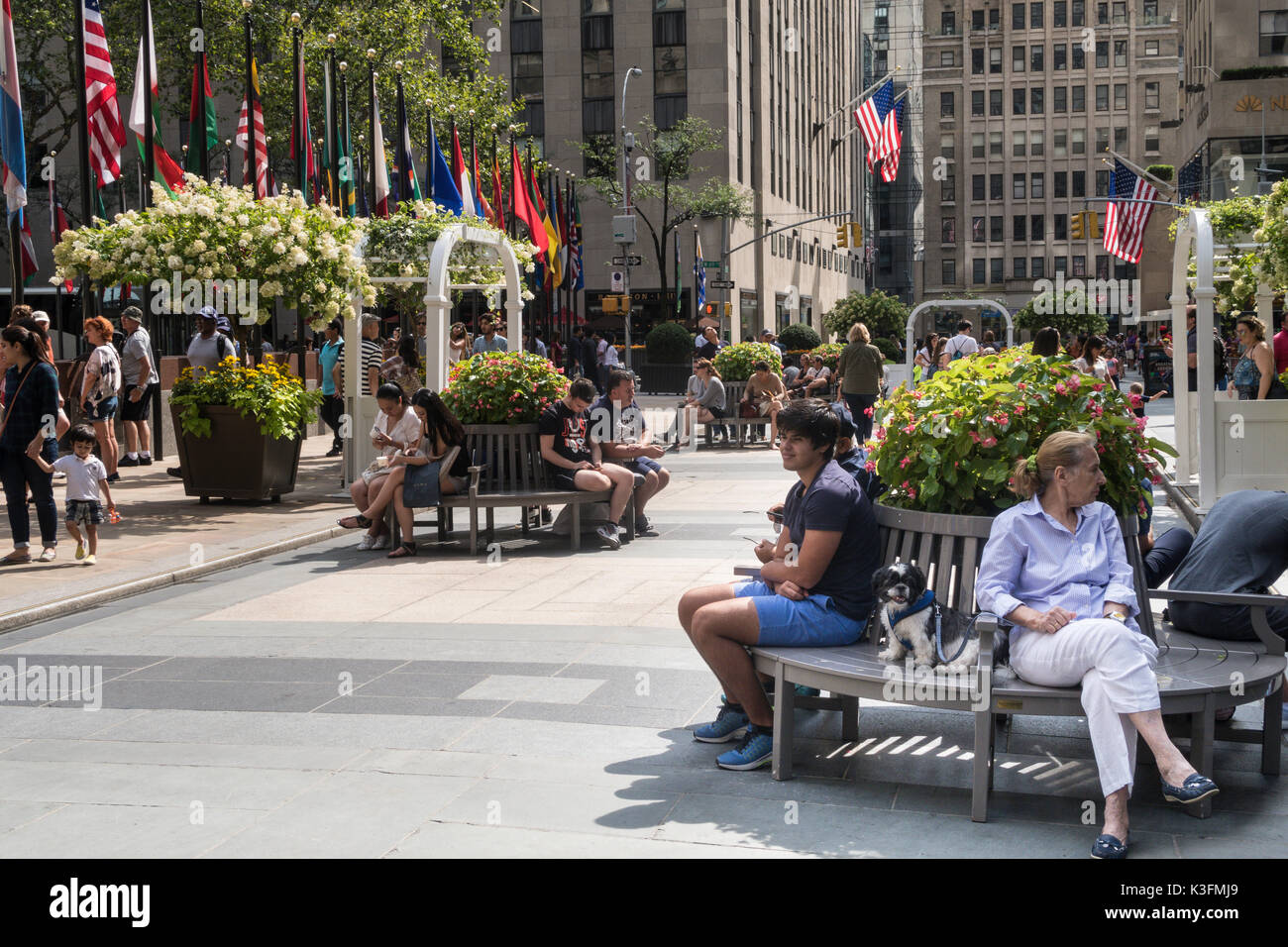 Rockefeller Center Plaza in Summer, NYC, USA Stock Photo ...