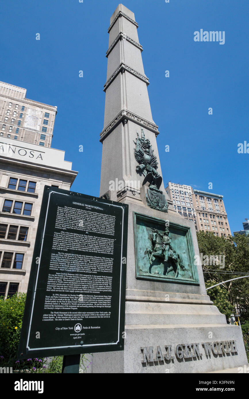 General Worth monument, Fifth Avenue and 25th Street, NYC Stock Photo