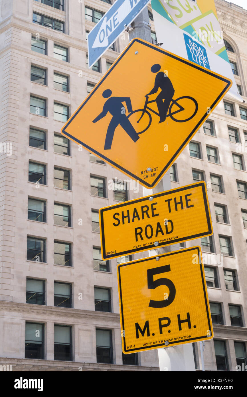 Share The Road 5 Mile Per Hour Speed Limit Sign NYC USA Stock Photo share-the-road-5-mile-per-hour-speed-limit-sign-nyc-usa-stock-photo