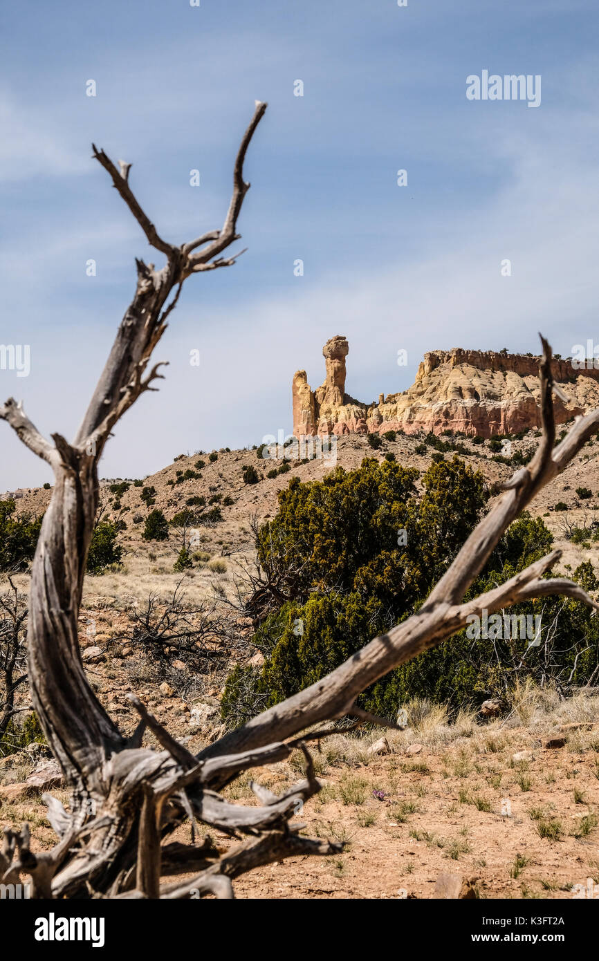 The Chimney Rock seen through dried tree branches at Ghost Ranch ...