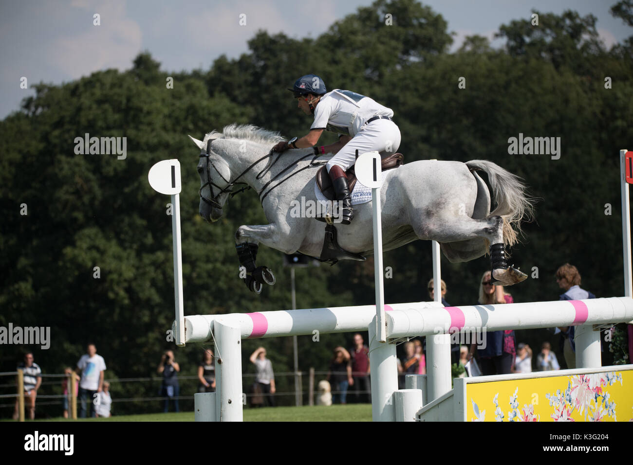 Stamford, Lincs, UK. 02nd Sep, 2017. Harry Meade riding Away cruising at landrover Burghley Horse trials cross country event on 02/09/2017 Credit: steve Brownley/Alamy Live News Stock Photo