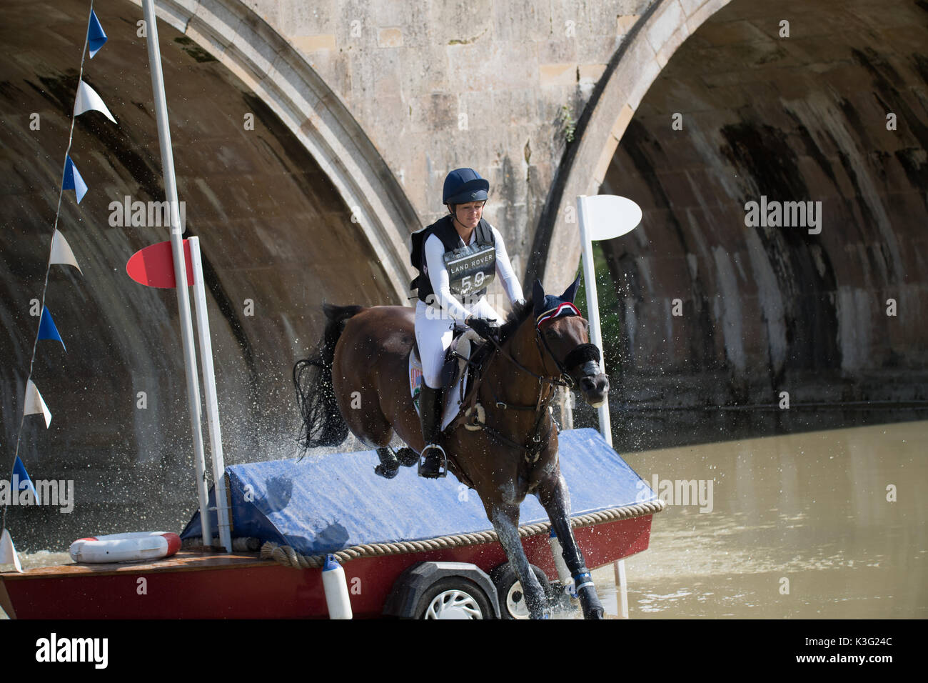 Stamford, Lincs, UK. 02nd Sep, 2017. Lynn Symanski riding Donner at landrover Burghley Horse trials cross country event on 02/09/2017 Credit: steve Brownley/Alamy Live News Stock Photo