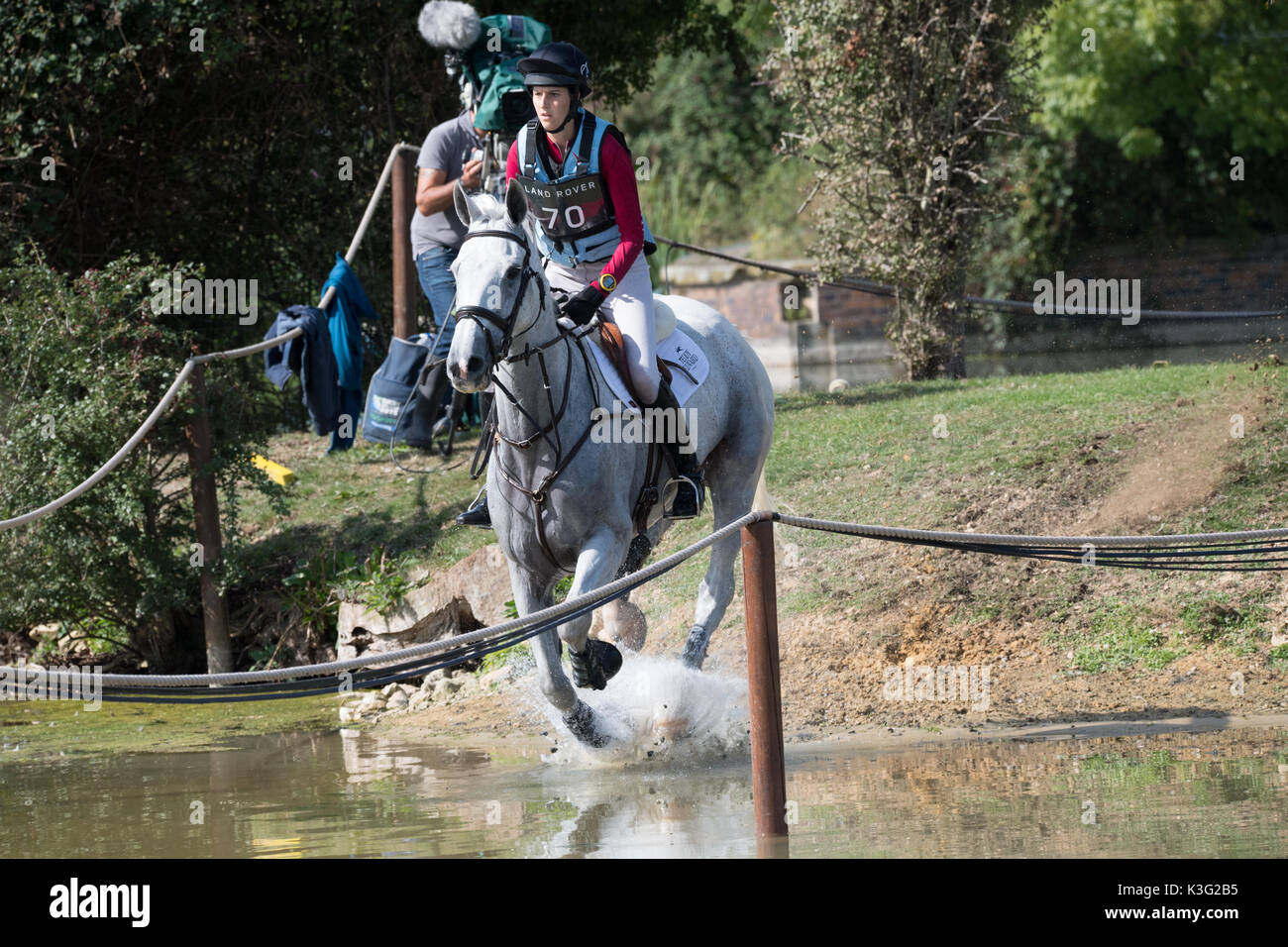 Stamford, Lincs, UK. 02nd Sep, 2017. Kirsty Short riding Cossan Lad at landrover Burghley Horse trials cross country event on 02/09/2017 Credit: steve Brownley/Alamy Live News Stock Photo