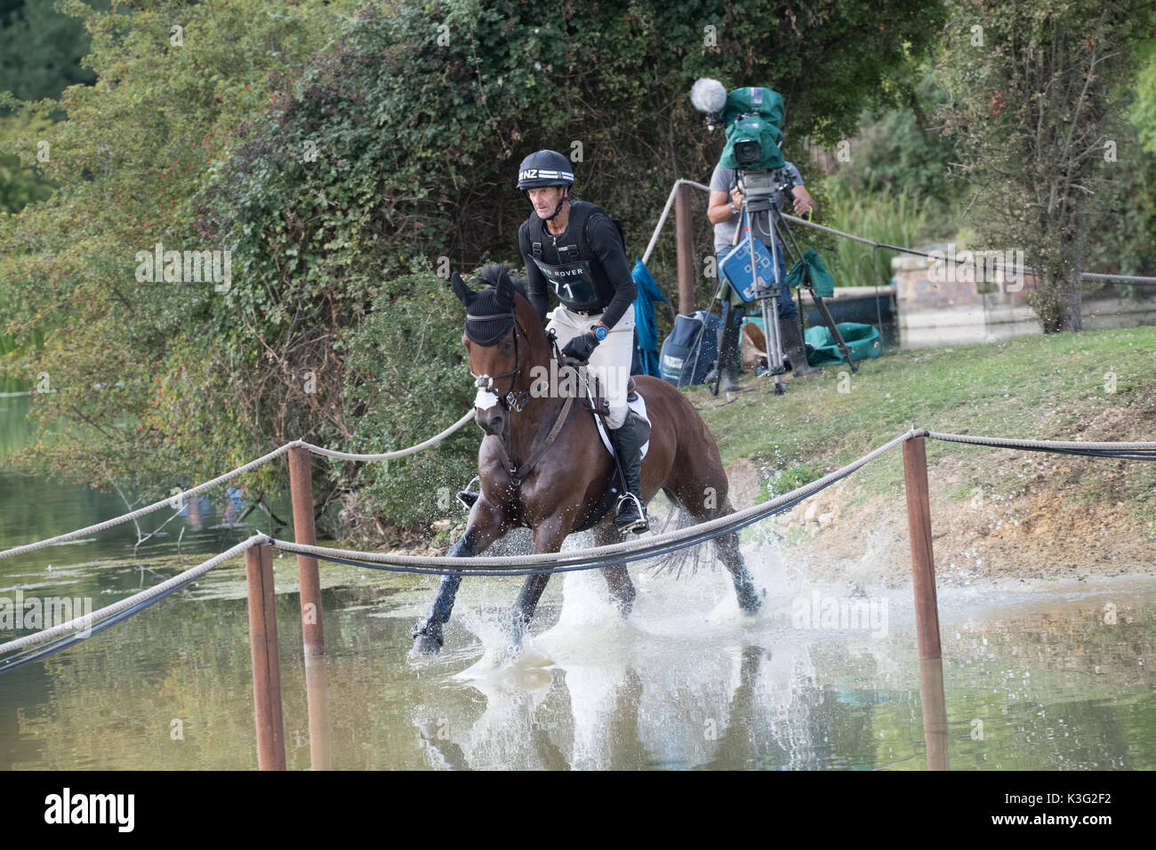 Stamford, Lincs, UK. 02nd Sep, 2017. Mark Todd riding Leonidas II at landrover Burghley Horse trials cross country event on 02/09/2017 Credit: steve Brownley/Alamy Live News Stock Photo