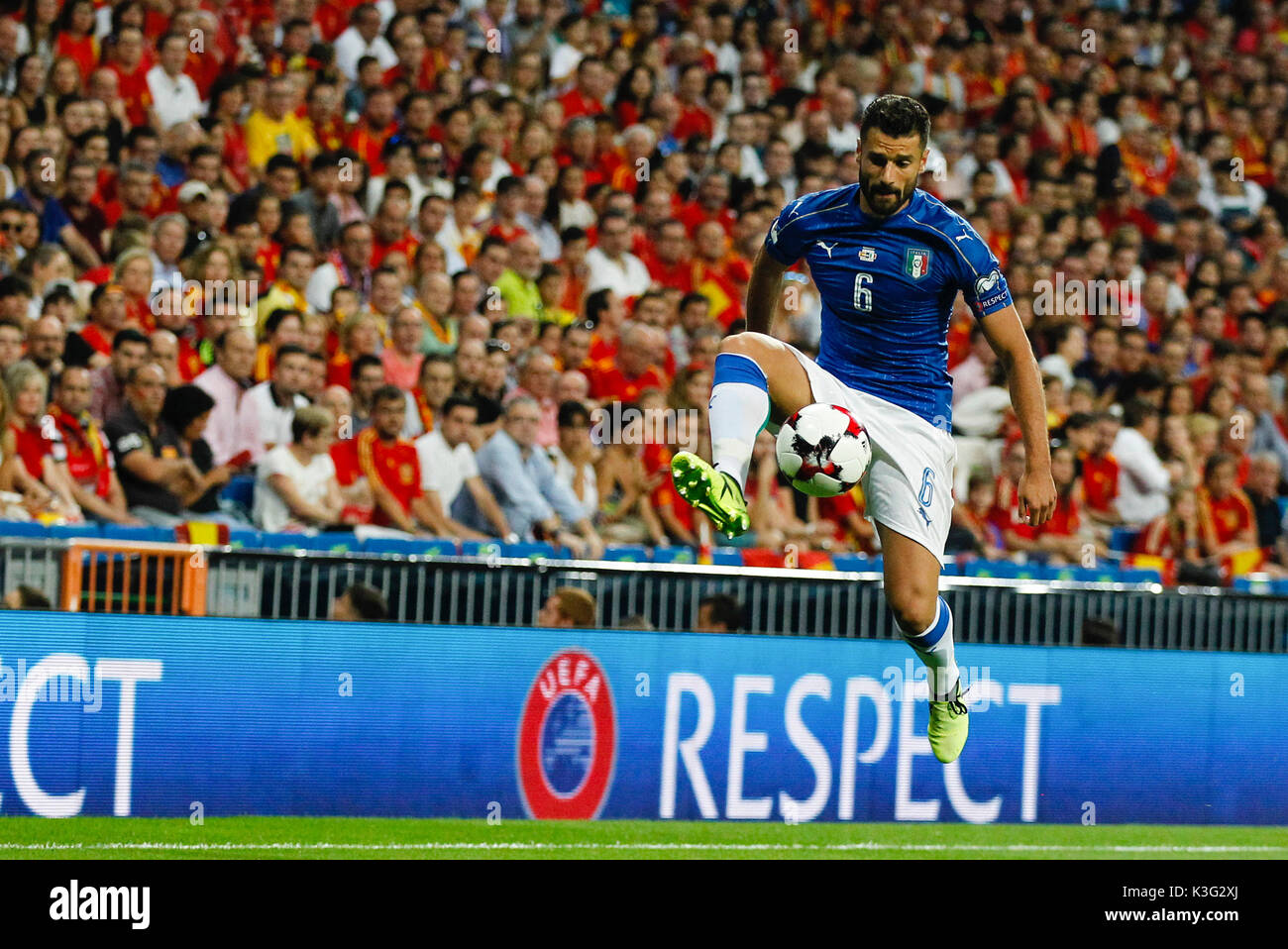 Antonio Candreva (6) Italian player.  In action during the qualifying match for the 2018 World Cup, Round 7, between Spain vs Italy at the Santiago Bernabeu stadium in Madrid, Spain, September 2, 2017 . Stock Photo