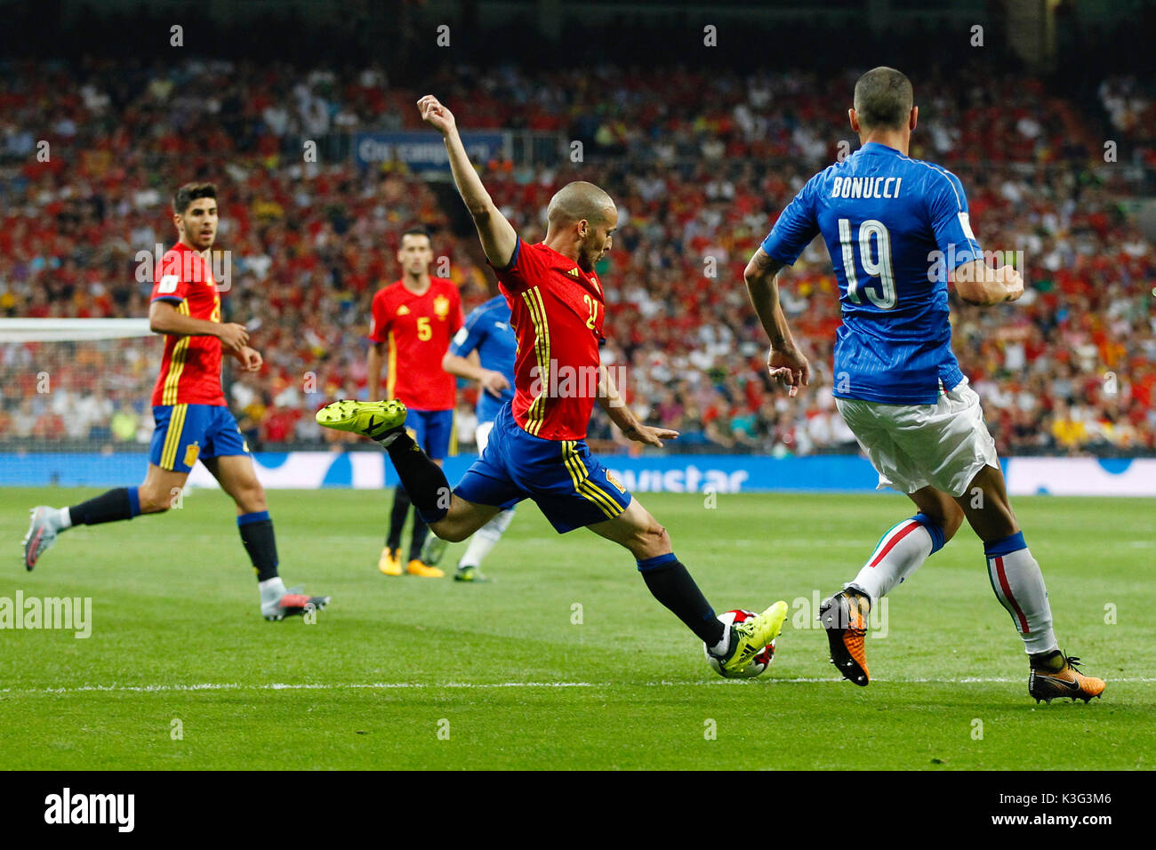 David Silva (21) Spanish player.  In action during the qualifying match for the 2018 World Cup, Round 7, between Spain vs Italy at the Santiago Bernabeu stadium in Madrid, Spain, September 2, 2017 . Stock Photo