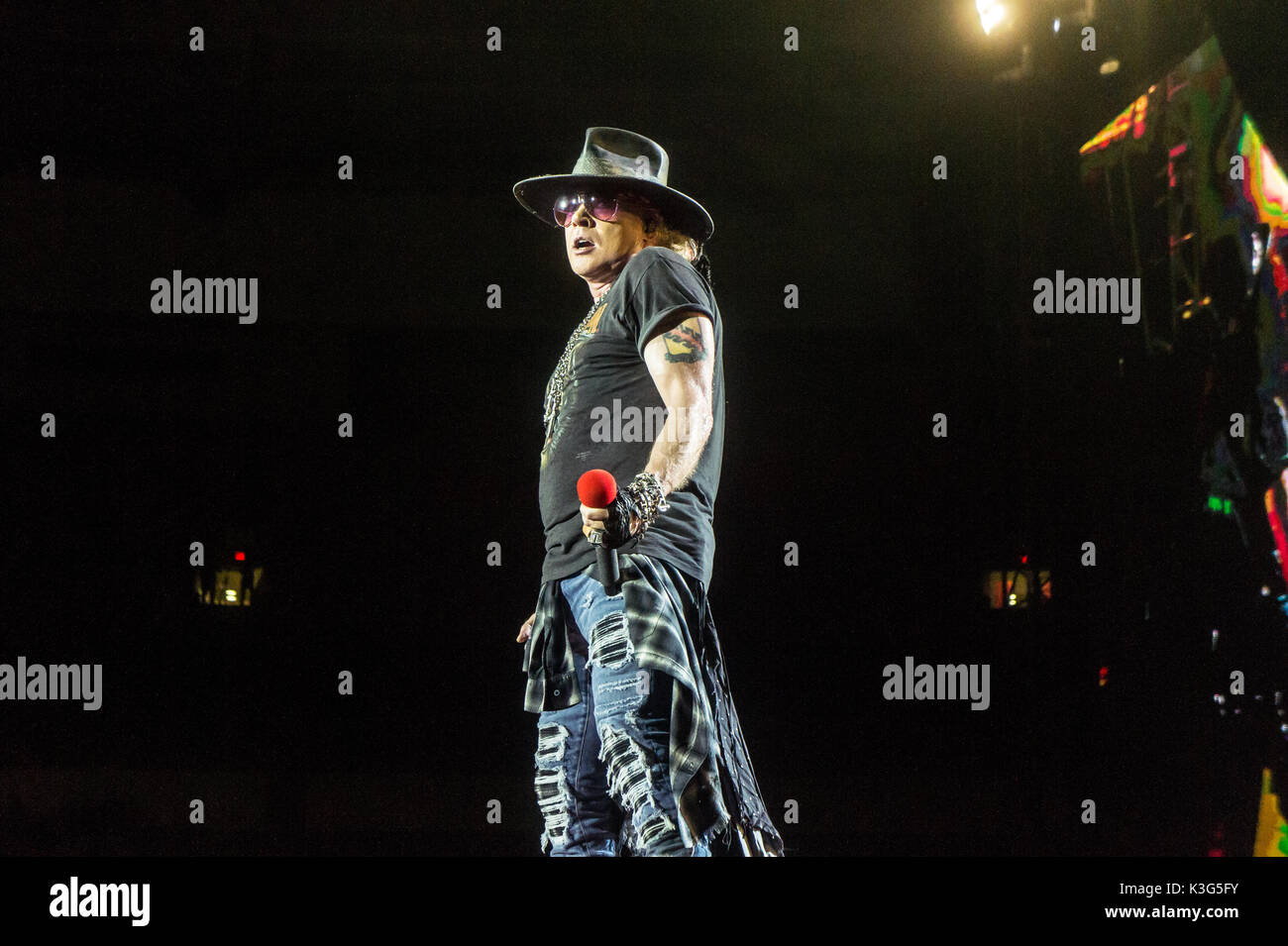 Vancouver, CANADA. 1st Sep, 2017. American rock band Guns N' Roses performing during their 'Not In This Lifetime' tour at BC Place Stadium in Vancouver, BC, CANADA. Credit: Jamie Taylor/Alamy Live News. Stock Photo