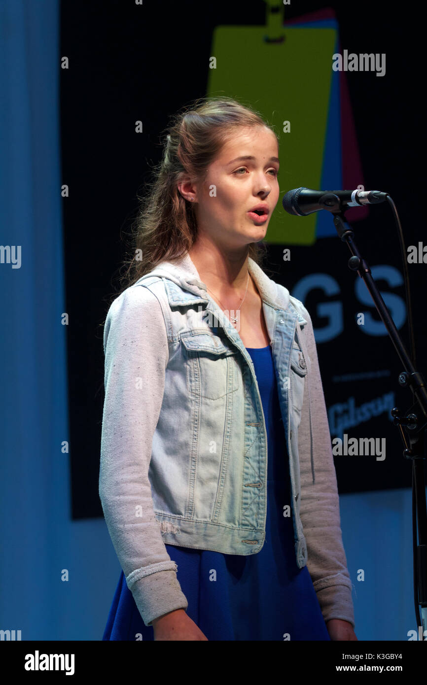 London, UK. 3rd September, 2017. Josephine Shaw attends The Mayor of London’s Gigs Grand Final which took place in Westfield, Sheperds Bush,London. Twelve finalists battle it out .Gigs is more than a competition. For those who stay the course, a whole host of opportunities opens up to them through the wider Busk in London programme – paid bookings, private land busking schemes with earning potential, event management work and industry access.©Keith Larby/Alamy Live News Stock Photo