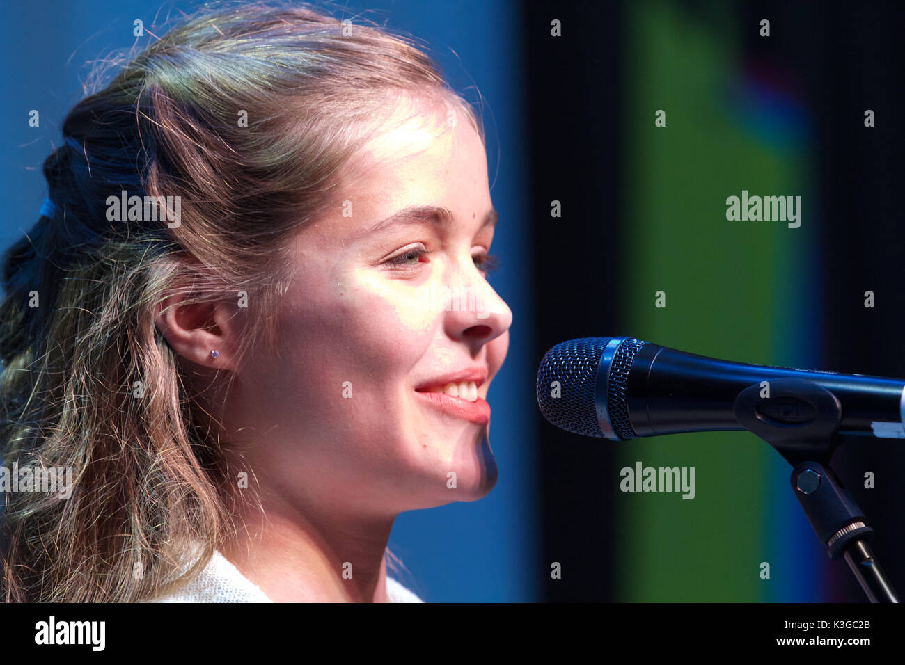 London, UK. 3rd September, 2017. Josephine Shaw attends The Mayor of London’s Gigs Grand Final which took place in Westfield, Sheperds Bush,London. Twelve finalists battle it out .Gigs is more than a competition. For those who stay the course, a whole host of opportunities opens up to them through the wider Busk in London programme – paid bookings, private land busking schemes with earning potential, event management work and industry access.©Keith Larby/Alamy Live News Stock Photo