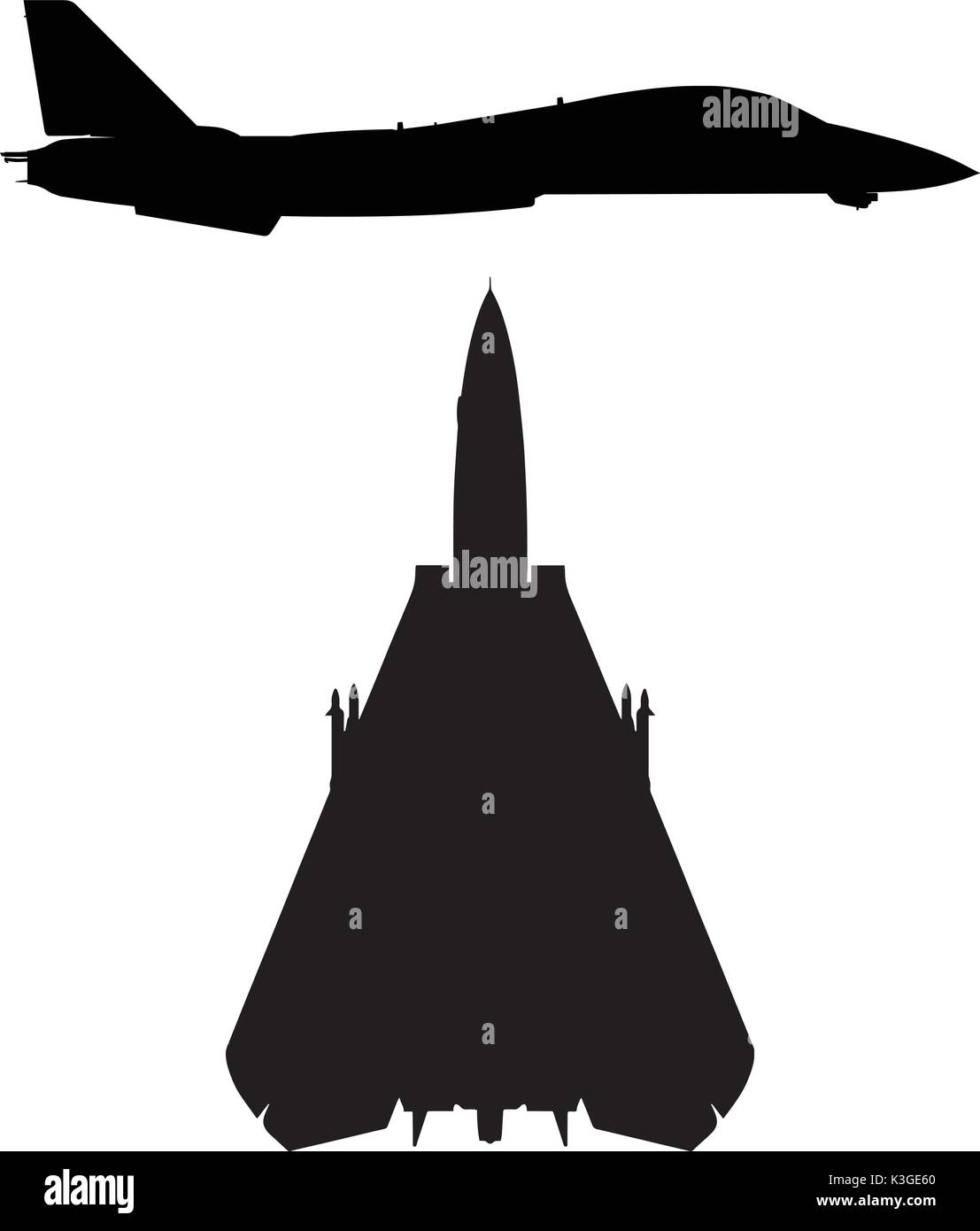 Military Swept-wing Fighter Jet Aircraft Silhouette Stock Vector