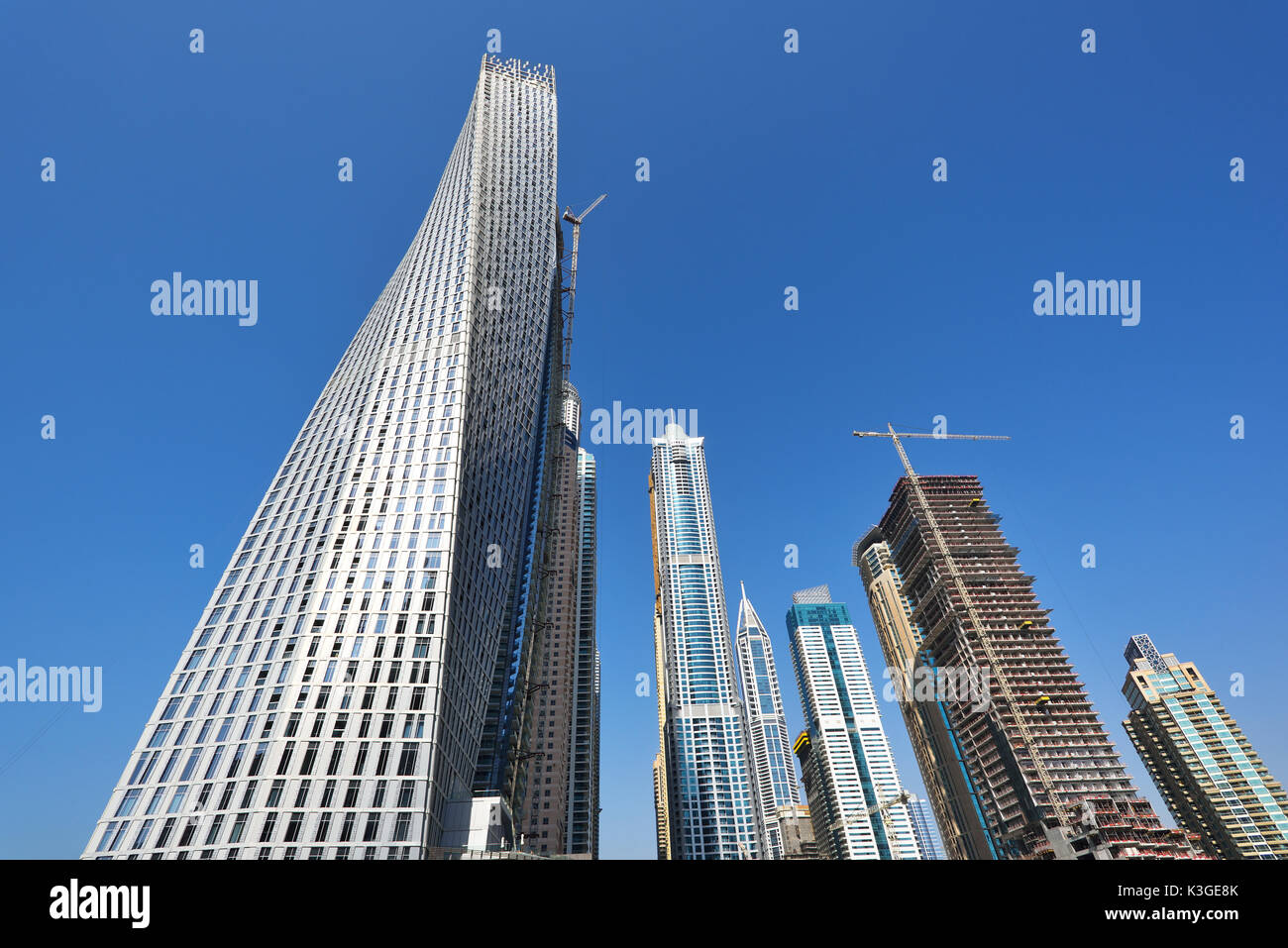 Dubai, United Arab Emirates - Oct 6, 2016: Futuristic buildings in Dubai Marina. Stock Photo