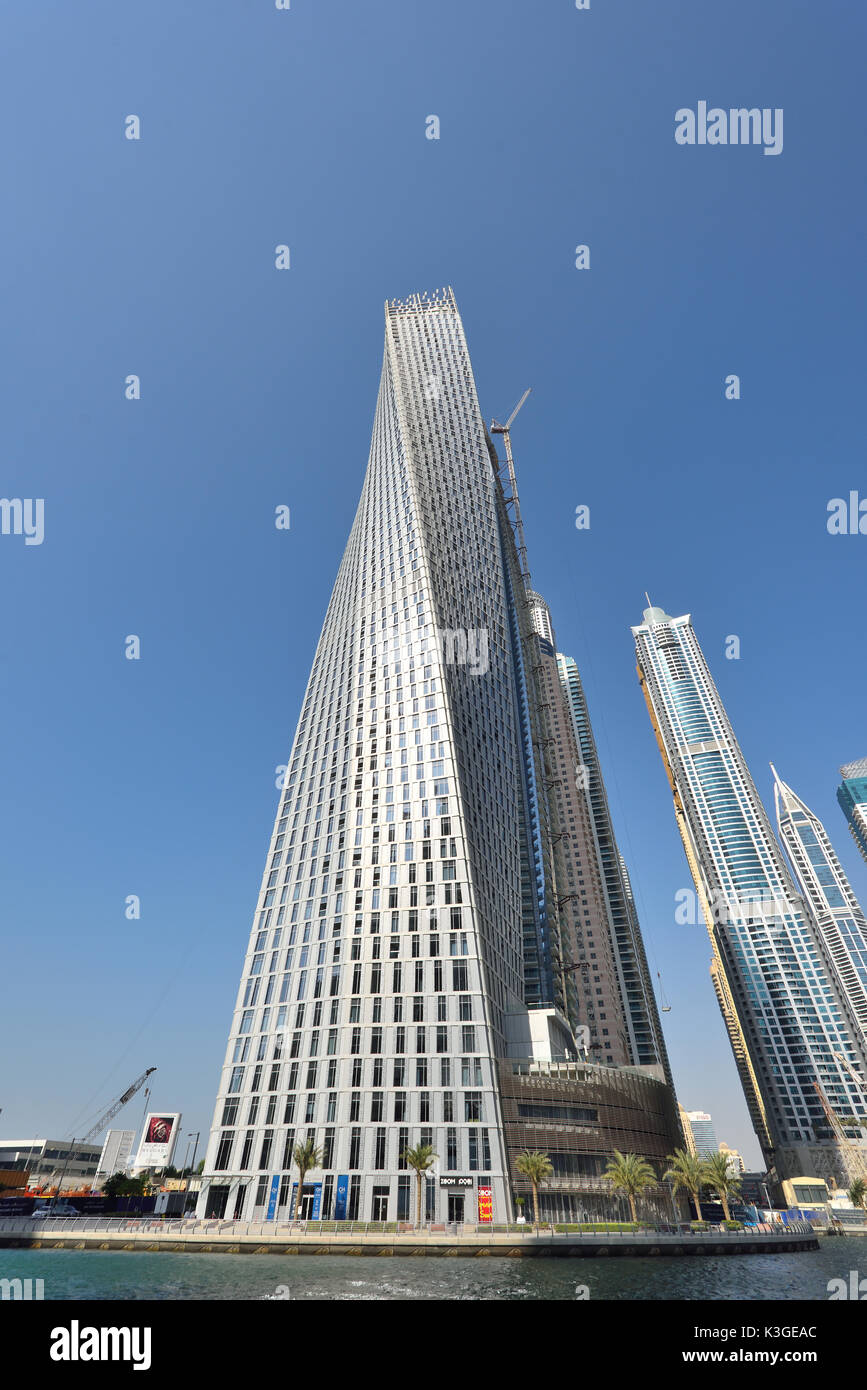 Dubai, United Arab Emirates - Oct 6, 2016: Futuristic buildings in Dubai Marina. Stock Photo