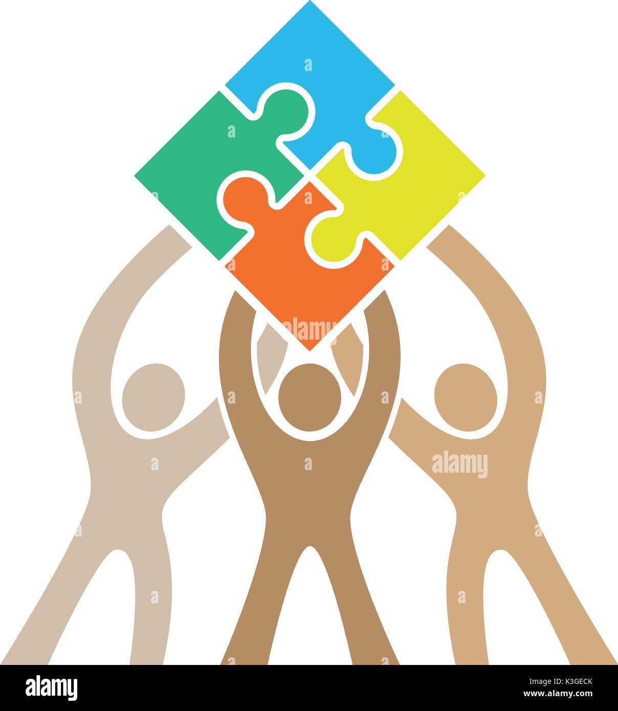Teamwork Diversity Puzzle Logo Stock Vector