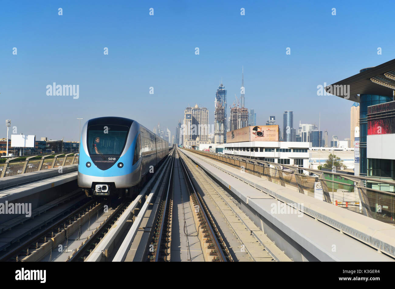 DUBAI, UNITED ARAB EMIRATES - Oct 6, 2016:View of the Metro line in Duba. Stock Photo