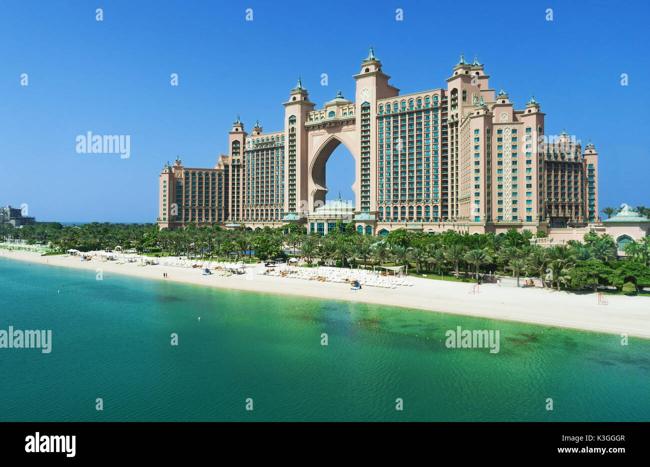 The Palm Jumeirah and Atlantis hotel in Dubai. Stock Photo