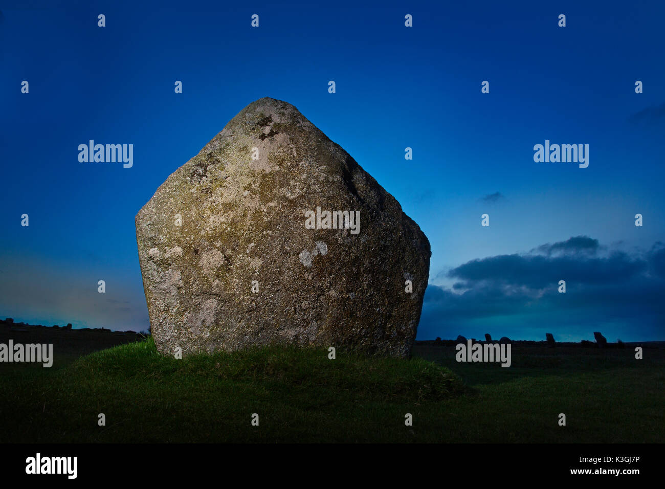 Standing stone at the Hurlers a stone circle at Minions on Bodmin Moor in Cornwall Stock Photo