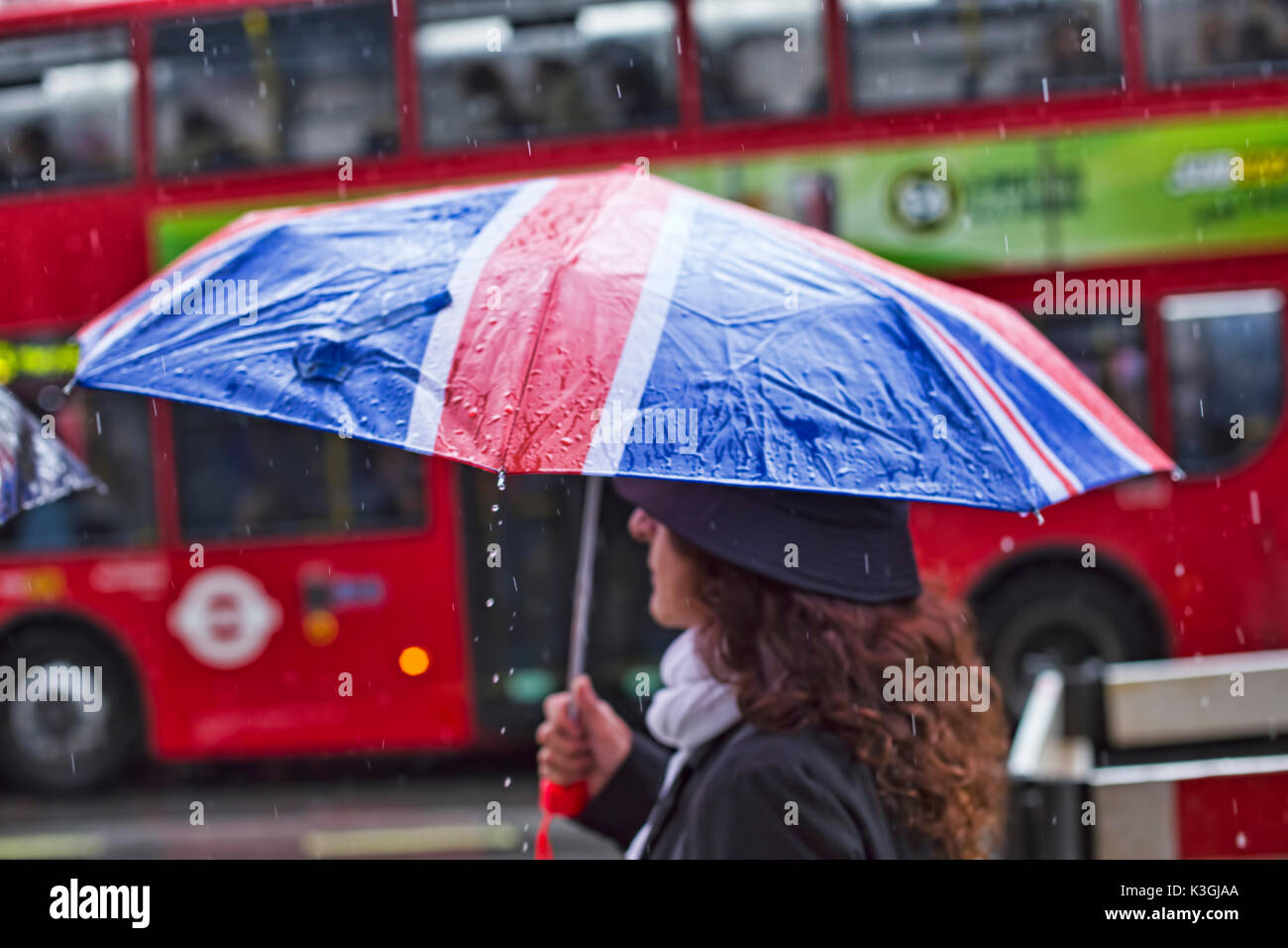 A wet rainy day in London UK Stock Photo