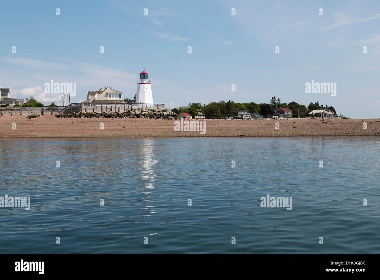 Pendlebury Lighthouse in St Andrews by-the-Sea in New Brunswick, Canada. The lighthouse looks out onto the water of the Passamaquoddy Bay. Stock Photo