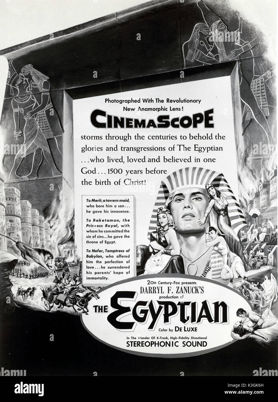 THE CINEMASCOPE FORMAT HEAVILY PROMOTED IN THIS ADVERTISEMENT FOR THE EGYPTIAN THE CINEMASCOPE FORMAT HEAVILY PROMOTED IN THIS ADVERTISEMENT FOR THE EGYPTIAN Stock Photo