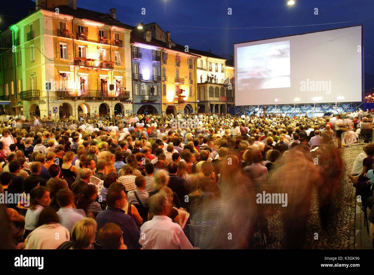 SITE OF OPEN AIR FILM SCREENINGS IN THE PIAZZA GRANDE, LOCARNO, SWITZERLAND Stock Photo