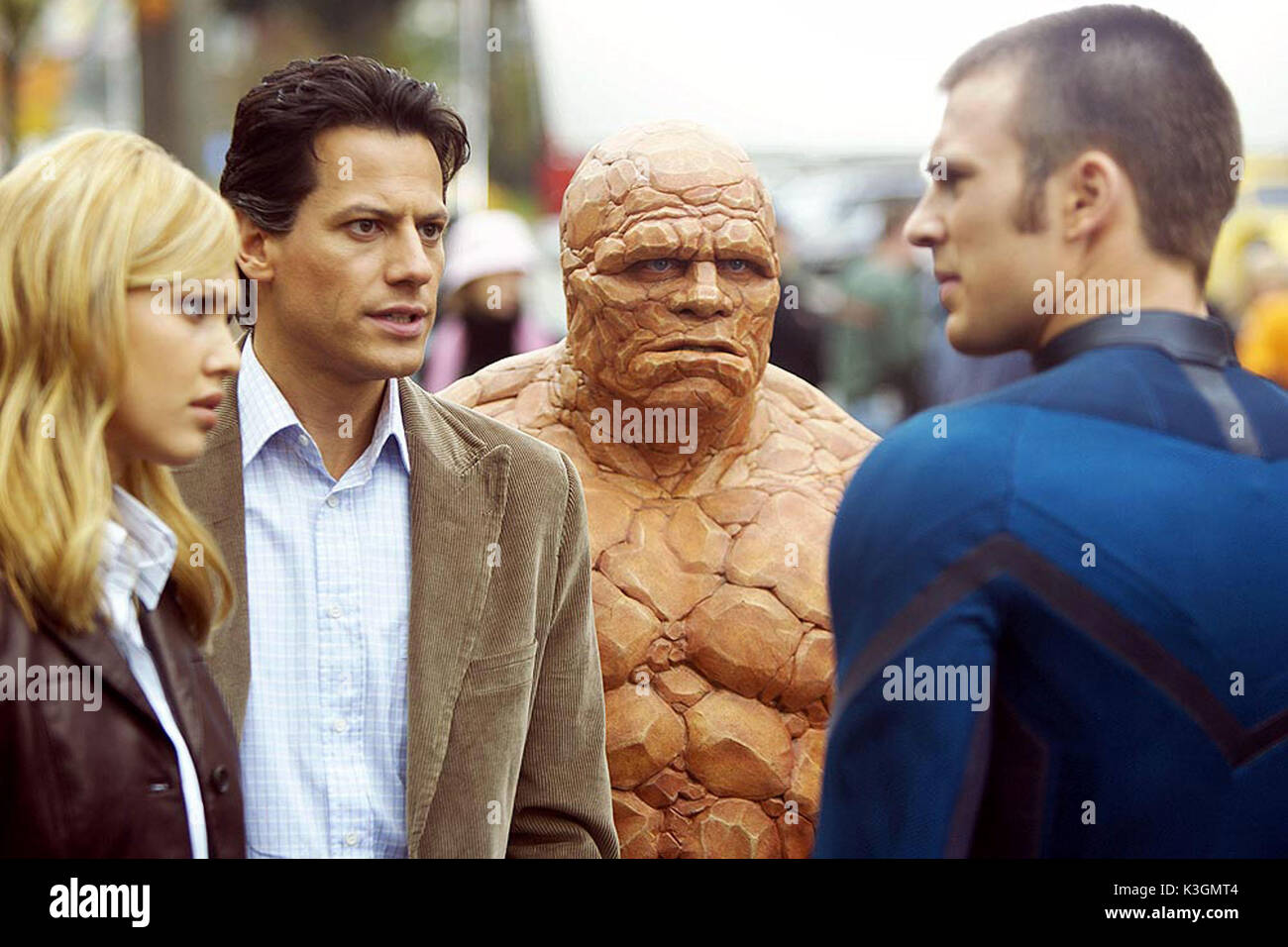 FANTASTIC FOUR JESSICA ALBA as The Invisible Woman, IOAN GRUFFUDD as Mr. Fantastic, MICHAEL CHIKLIS as The Thing, CHRIS EVANS as The Human Torch     Date: 2005 Stock Photo