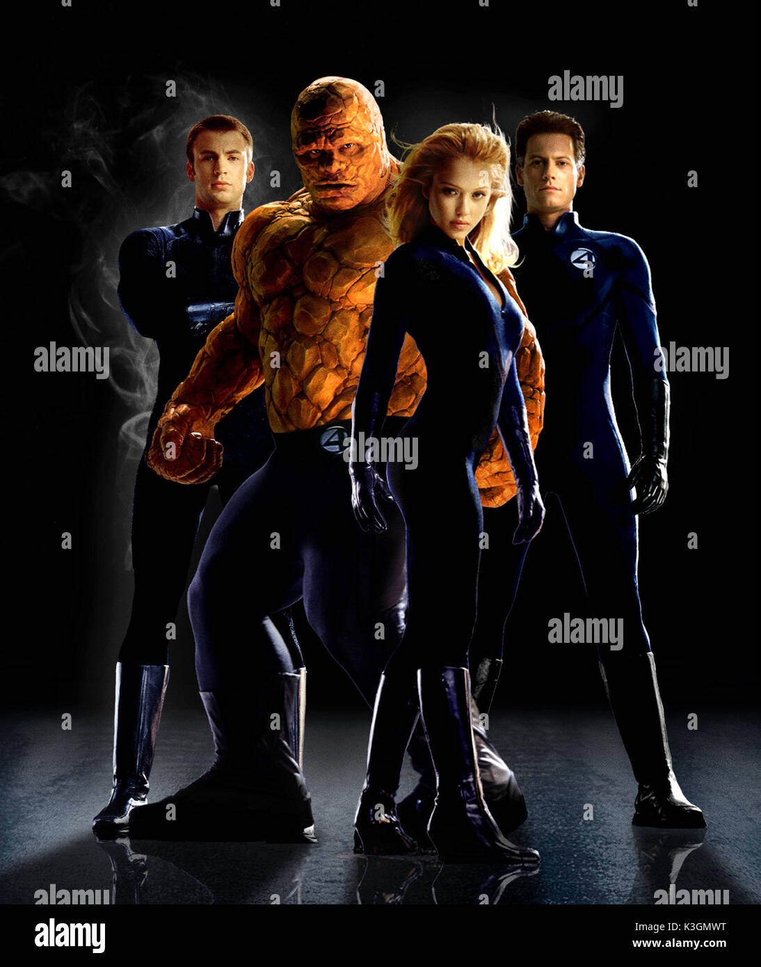 Please contact the Twentieth Century Fox press office for further information. FANTASTIC FOUR CHRIS EVANS as The Human Torch, MICHAEL CHIKLIS as The Thing, JESSICA ALBA as The Invisible Woman, IOAN GRUFFUDD as Mr. Fantastic     Date: 2005 Stock Photo