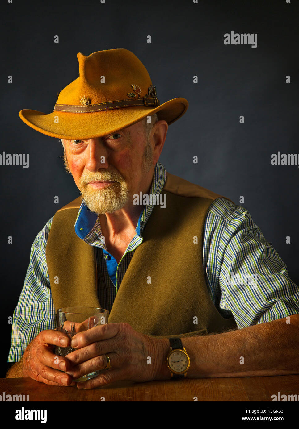 An elderly country gentleman wearing a hat Stock Photo